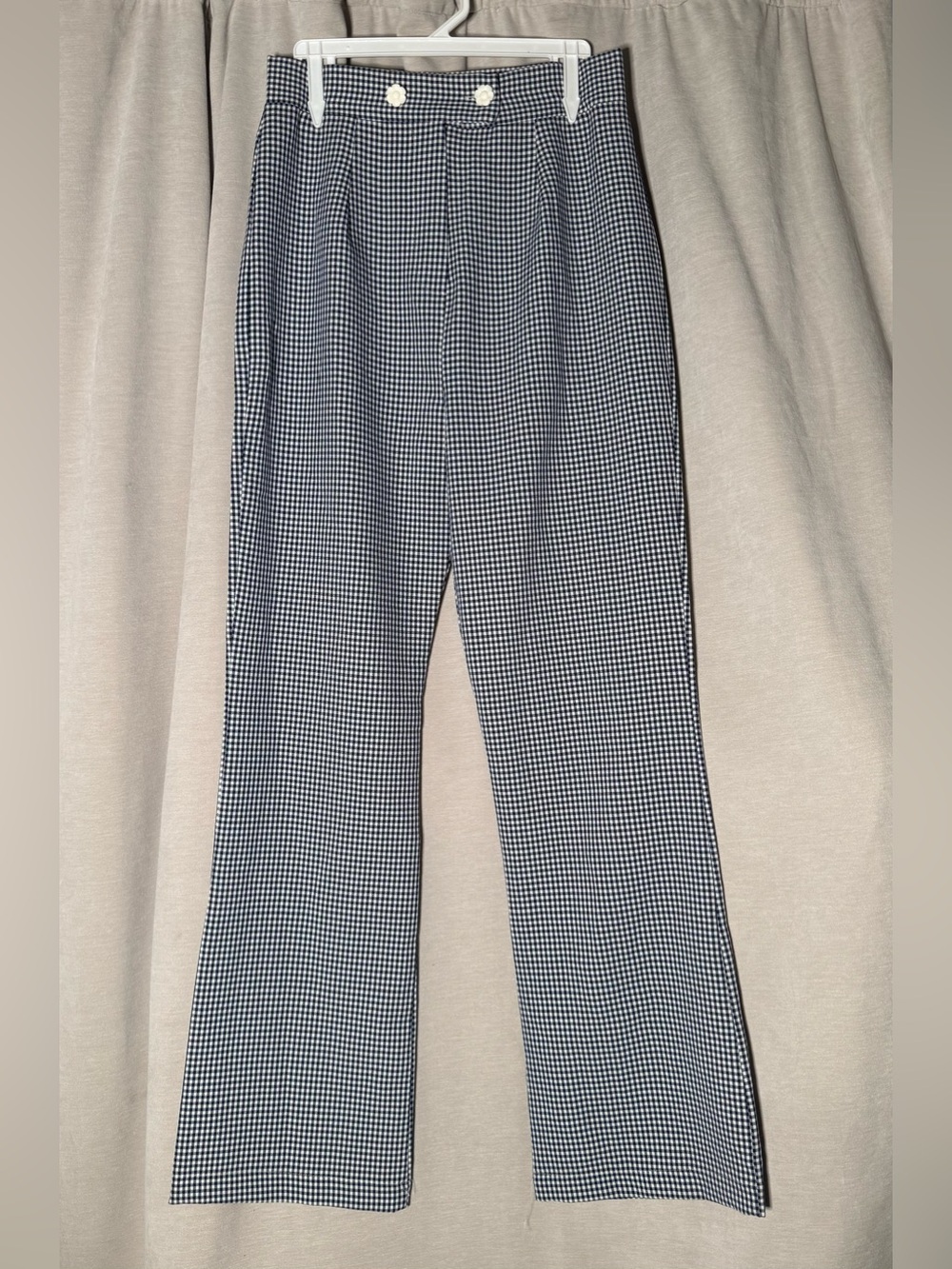 VTG 70s Orange USA Gingham Flare Pants High Waisted Double Button Size L Retro